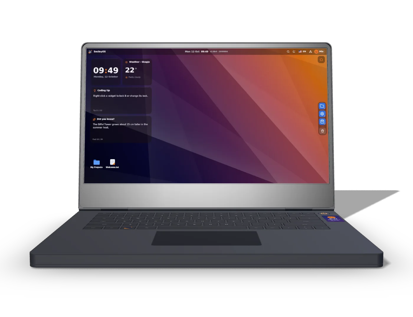 SBOOK Go laptop running SmileyOS